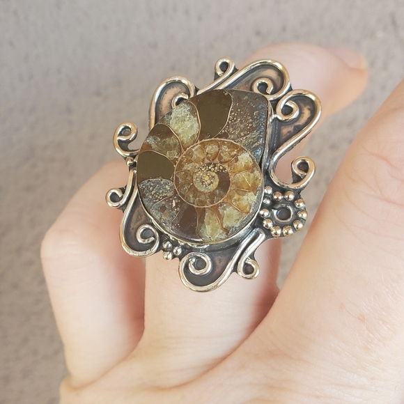New Unique Ammonite 925 Silver Ring. - Picture 2 of 12